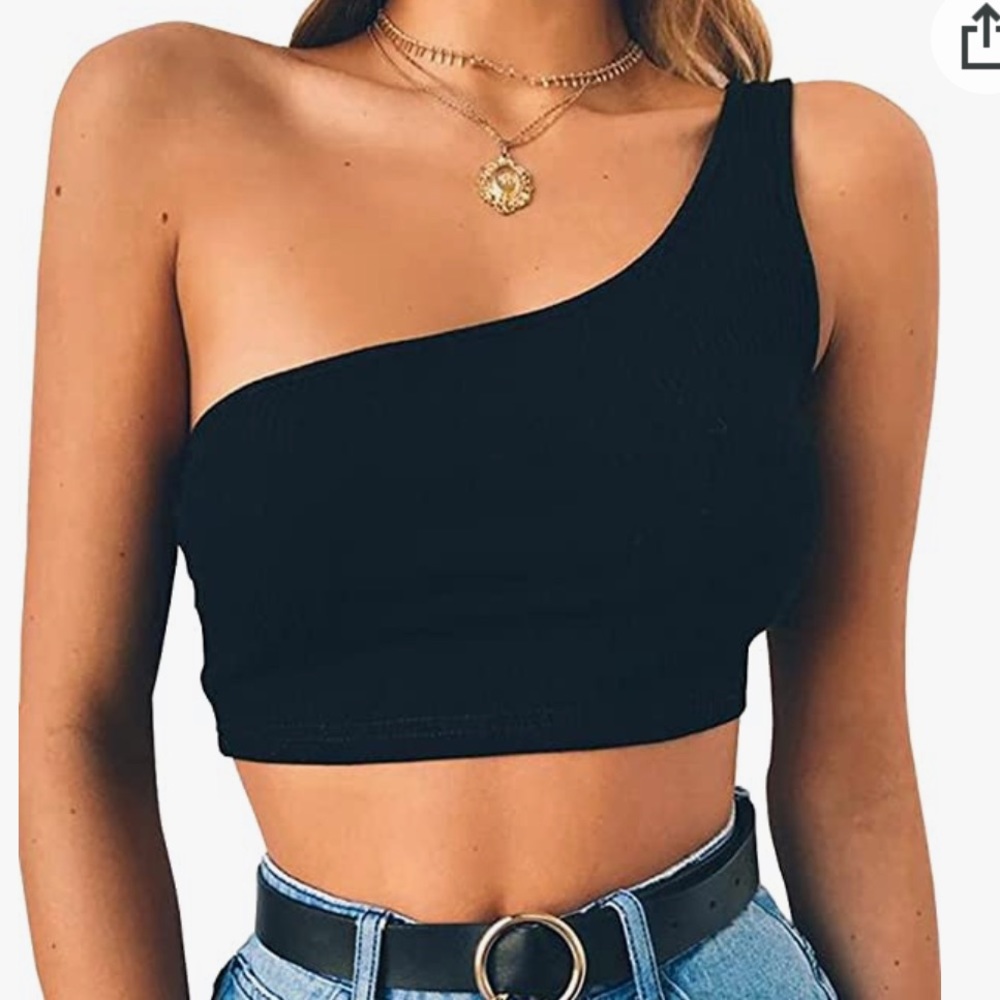 B&W Sleeveless One Shoulder Crop Tops⚫️⚪️ - Picture 4 of 6